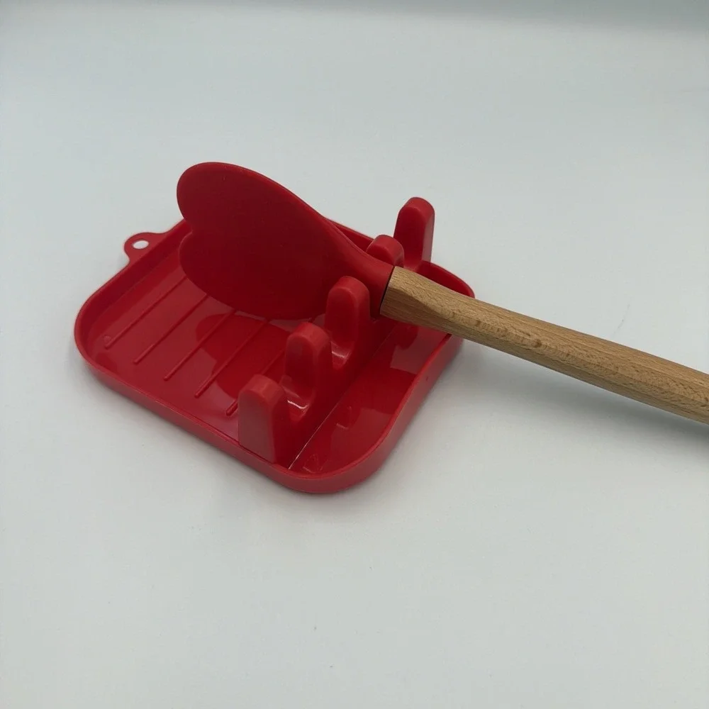 2 Pack Cute Red Heart Spatula Multiple Utensil Spoon Rest Drip Pad Valentine's